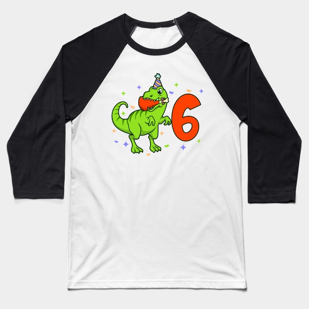 I am 6 with TREX - boy birthday 6 years old Baseball T-Shirt by Modern Medieval Design